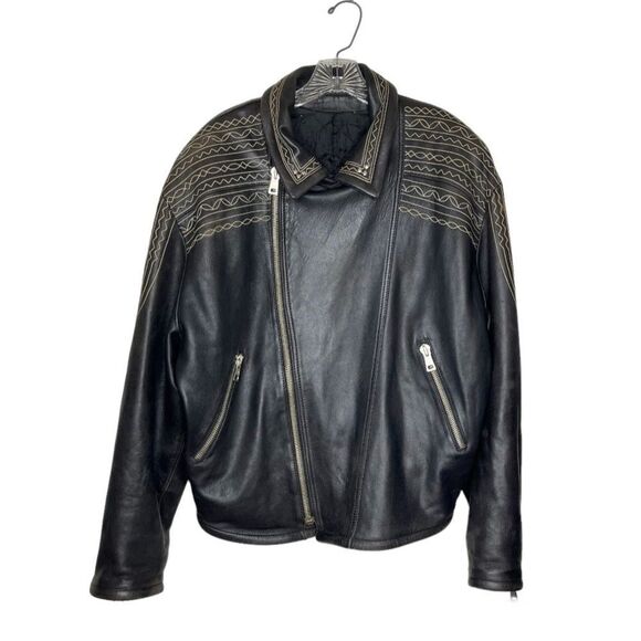 KALEKALIP  Leather Jacket Vera Pelle Embroidered Stud Design Size 50 US 40 - Picture 3 of 16